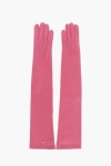 Dsquared2 Solid Color Leather Opera Gloves With Golden Detail