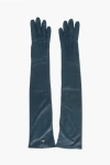 Dsquared2 Solid Color Leather Opera Gloves With Golden Detail