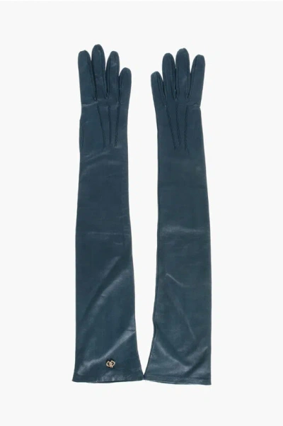 Dsquared2 Solid Color Leather Opera Gloves With Golden Detail
