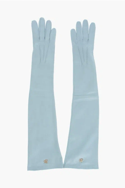 Dsquared2 Solid Color Leather Opera Gloves With Golden Detail