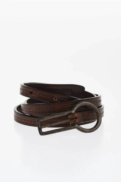 Dsquared2 Solid Color Leather Skinny Belt 10mm