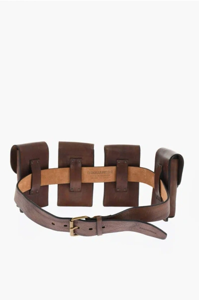Dsquared2 Solid Color Leather Utility Belt With Removable Pockets 40mm