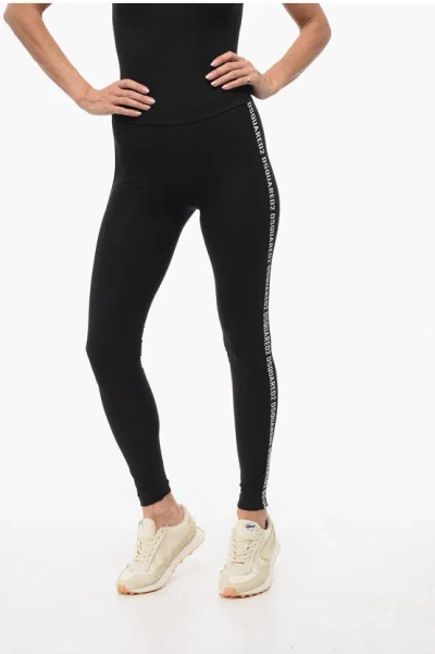 Dsquared2 Solid Color Leggings With Logoed Side Bands