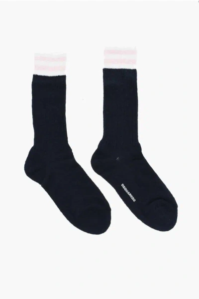 Dsquared2 Solid Color Long Socks With Contrasting Embroidery