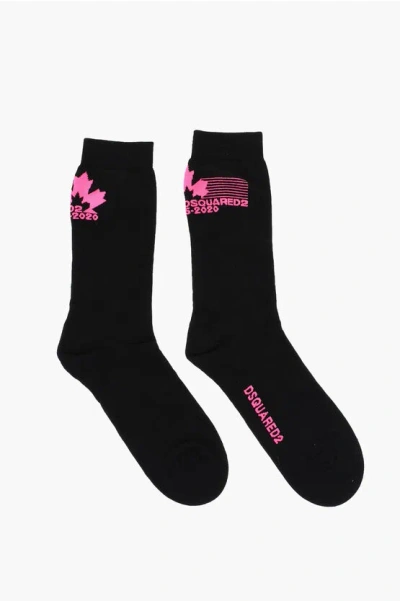 Dsquared2 Solid Color Long Socks With Contrasting Embroidery