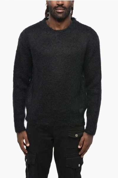 Dsquared2 Solid Color Mohair Blend Fuzzy Sweater In Black