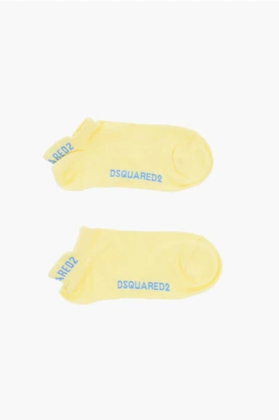 Dsquared2 Solid-color No-show Socks With Contrast Logo In Yellow