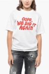 Dsquared2 Solid Color Ops We Did It Again Crew-neck T-shirt With Contr In White