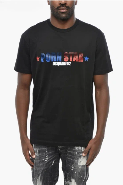 Dsquared2 Solid Color Porn Star Crew-neck T-shirt With Frontal Print In Black