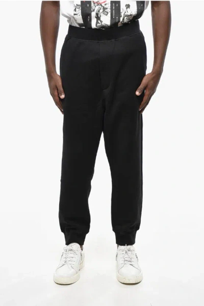 Dsquared2 Solid Color Relax Dean Fit Joggers With Embossed Logo In Black
