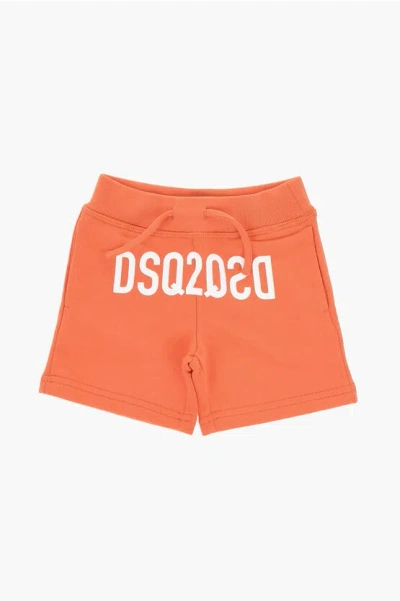 Dsquared2 Solid Color Shorts With Contrasting Logo In Orange