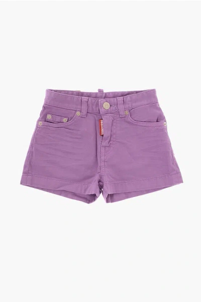 Dsquared2 Solid Color Stretch Cotton Shorts In Purple