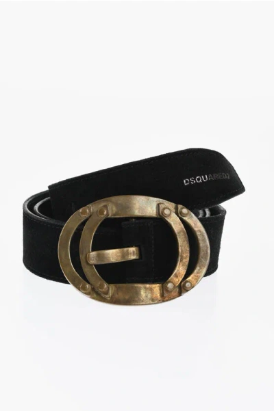Dsquared2 Solid Color Suede Belt With Burnished Effect Metal Buckle 40