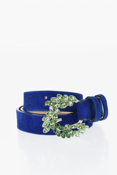 Dsquared2 Solid Color Suede Belt With Crystals Embellished Buckle 25mm