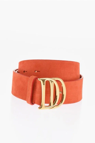 Dsquared2 Solid Color Suede Belt With Golden Dd Buckle 40mm
