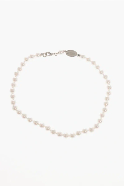 DSQUARED2 SOLID COLOR SWAROVSKI PEARLS AND METAL CHOKER NECKLACE