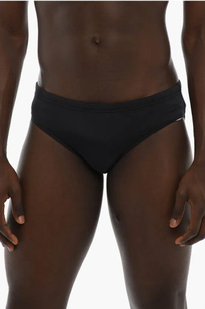 Dsquared2 Solid Color Swim Brief With Logo Print In Black