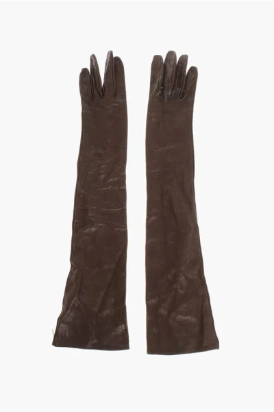Dsquared2 Solid-color Warm Leather Gloves In Brown