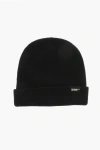 Dsquared2 Solid Color Wool Beanie With Contrasting Patch In Black