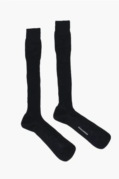 Dsquared2 Solid Color Wool Blend Long Socks
