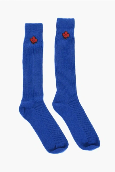 Dsquared2 Solid Color Wool Blend Long Socks With Contrasting Patch Grösse 38-39
