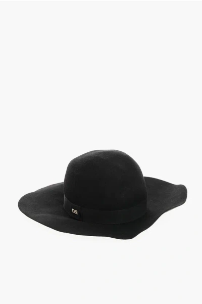 Dsquared2 Solid Color Wool Felt Hat With Logoed Detail