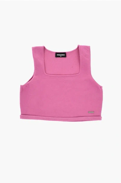 Dsquared2 Solid-colored Crop Top With A Square Neckline In Red