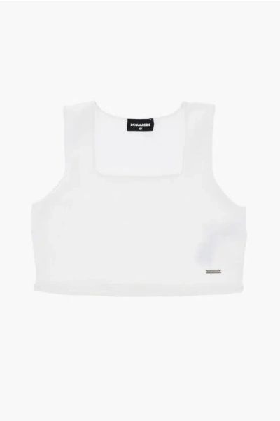 Dsquared2 Solid-colored Crop Top With A Square Neckline In White