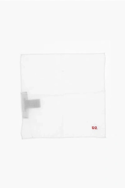 Dsquared2 Solid Cotton Pocket Square With Contrast Monogram In Neutral