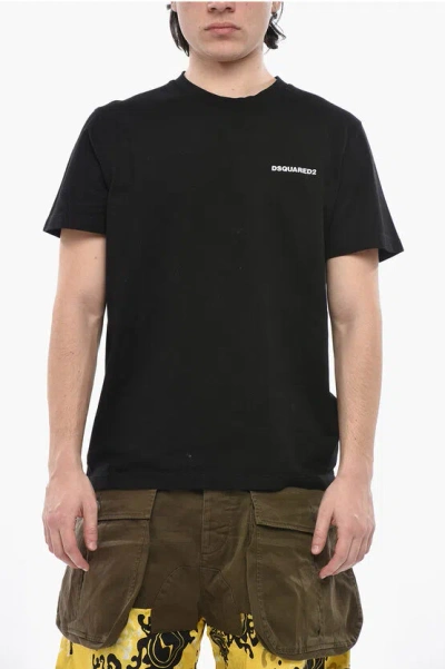 Dsquared2 Solid Crewneck T-shirt Tennis Fit With Embossed Logo In Black