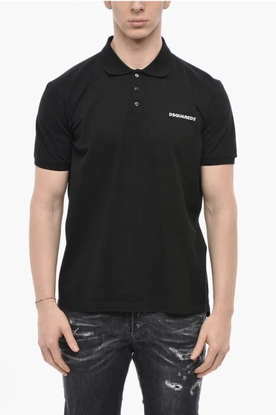Dsquared2 Solid Polo Shirt Tennis Fit With Embossed Logo In Black