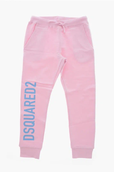 Dsquared2 Solid-color Joggers With Printed Logo In Pink