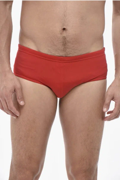 Dsquared2 Solid-color Swim Briefs With Monogram In Red