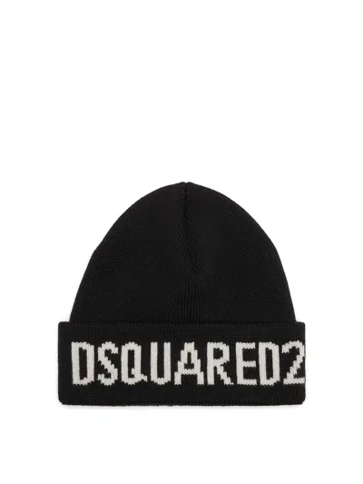 Dsquared2 Black Wool Knitted Hat