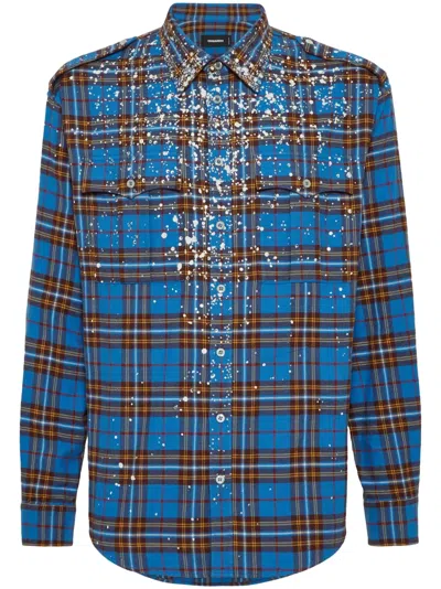 Dsquared2 Sparkling Check Shirt In Blau