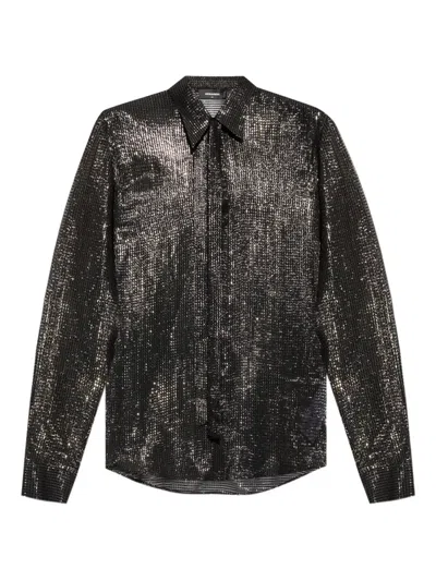 Dsquared2 Sparkling Tie-neck Shirt In Black