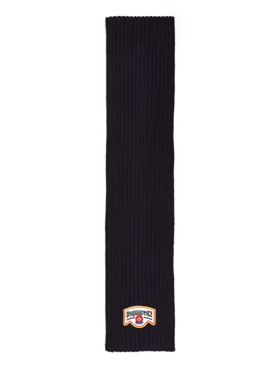 Dsquared2 Spellout Logo Knitted Scarf In Navy
