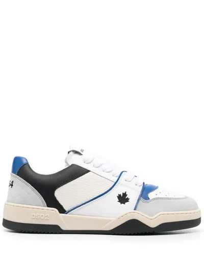 Dsquared2 Leather Spiker Low Top Sneakers With Embroidered Details In Multi