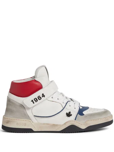 Dsquared2 Spiker Distressed High-top Sneakers In Bianco+blu+rosso