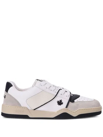 Dsquared2 Spiker Leaf-embroidered Leather Sneakers In White