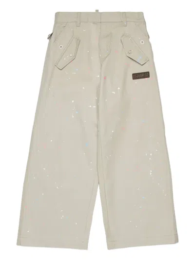Dsquared2 Kids' Splatter-detail Casual Trousers In Brown