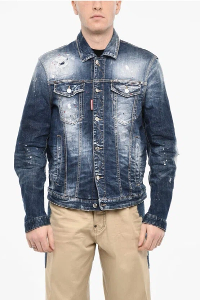 Dsquared2 Splatter Effect Dan Denim Jacket In Blue