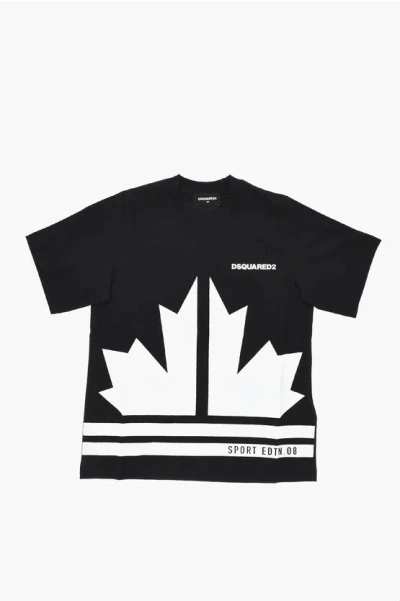 Dsquared2 Sport Edtn 0.8 Cotton Jersey Crewneck T-shirt Slouch Fit Wit In Pattern