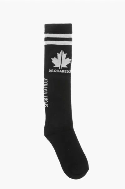 Dsquared2 Sport Edtn.07 Long Cotton Socks With Contrast Details In Black