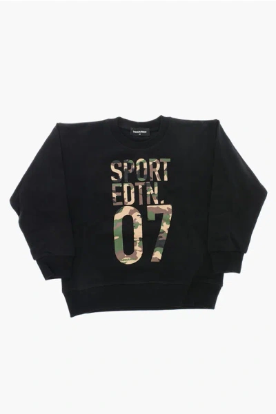 Dsquared2 Sport Edtn.08 Cotton Crewneck Sweatshirt Slouch Fit With Cam In Black