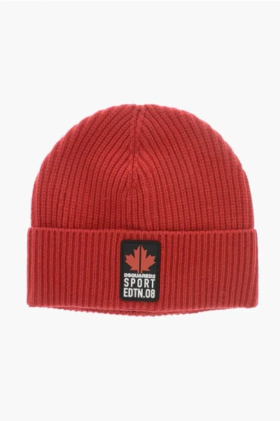 Dsquared2 Sport Edtn.08 Wool And Cotton Beanie With Logo In Red