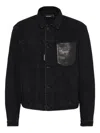 Dsquared2 Versized Denim Jacket With Leather Pocket In Black