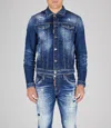 Dsquared2 Distressed Denim Jacket Paint Splatters In Navy Blue
