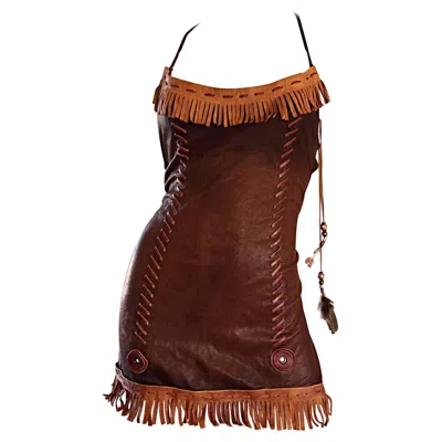 Pre-owned Dsquared2 Spring 2005 Christina Aguilera Runway Leather Vintage Mini Dress In Brown