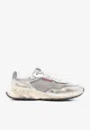 Dsquared2 Sprinter Laminated Leather And Used Mesh Sneakers In Silver